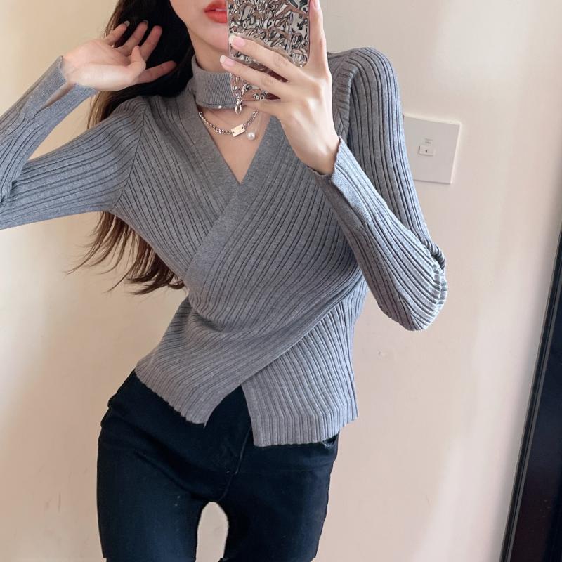 Áo Sweater Dệt Kim Tay Dài Dáng Ôm Thời Trang Mùa Thu Cho Nữ Có Size Lớn