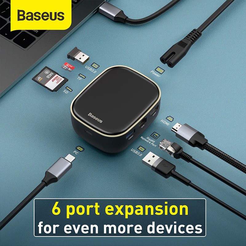 Bộ Chia Hub Đa Năng 7in1 Baseus Type-C Hub Adapter AC Multifunctional Charger: USB3.0*2 / HDMI / Type-C / RJ45 / SD/TF