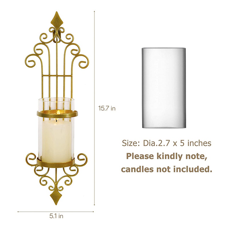 Set 2 Giá Đỡ Nến Gắn Tường Bằng Kim Loại Màu Vàng Đồng Phong Cách Cổ Điển Trang Trí Phòng Khách / Phòng Ăn / Phòng Tắm