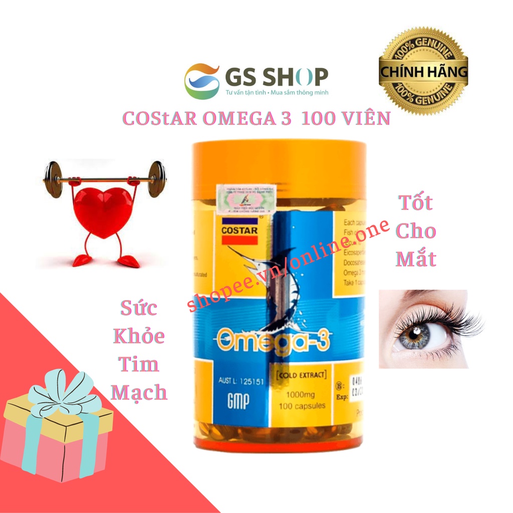 Dầu Cá Omega 3 Costar Úc 1000mg 100 Viên, Hỗ Trợ Tim Mạch, Tốt Cho Mắt, Tăng Cường Trí Nhớ, Giảm Stress, Đẹp Da