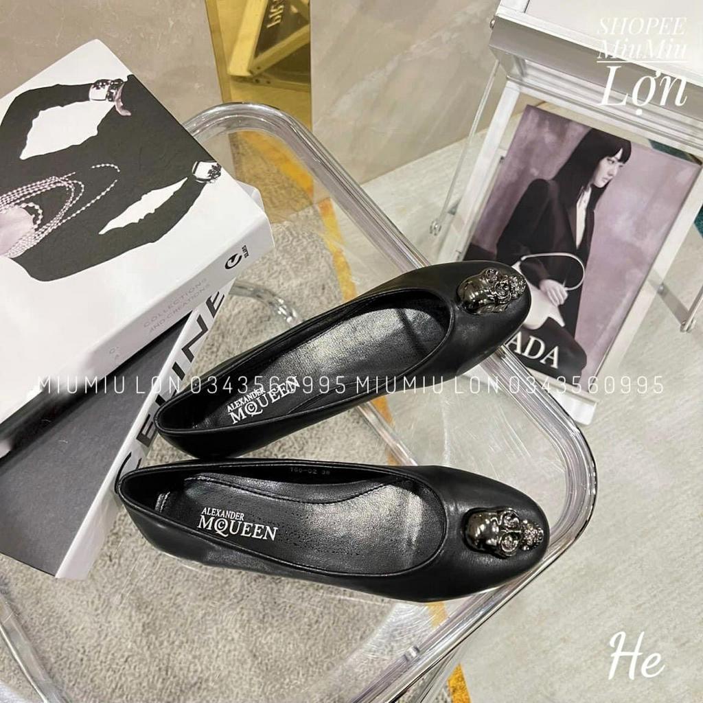 Giày bệt búp bê đầu lâu đen lót đen