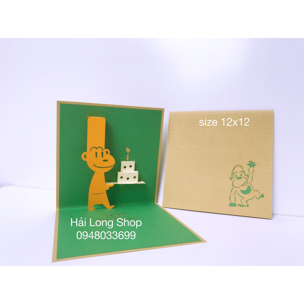 Con Khỉ  1 - Monkey - Birthday - Sinh Nhật - Thiệp 3D ( mở 90 độ )
