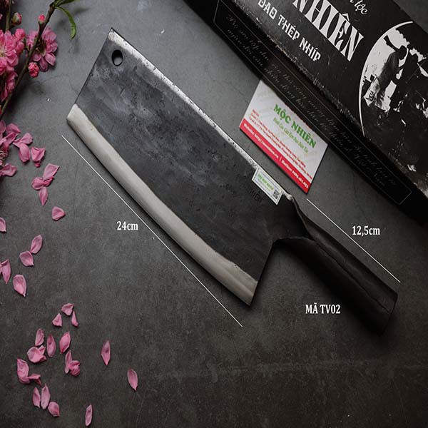 Dao chặt xương cứng, xương trâu, xương bò, gà vịt. Rèn bằng nhíp xe ô tô nặng 1kg của Mộc Nhiên Phúc sen - mã TV02