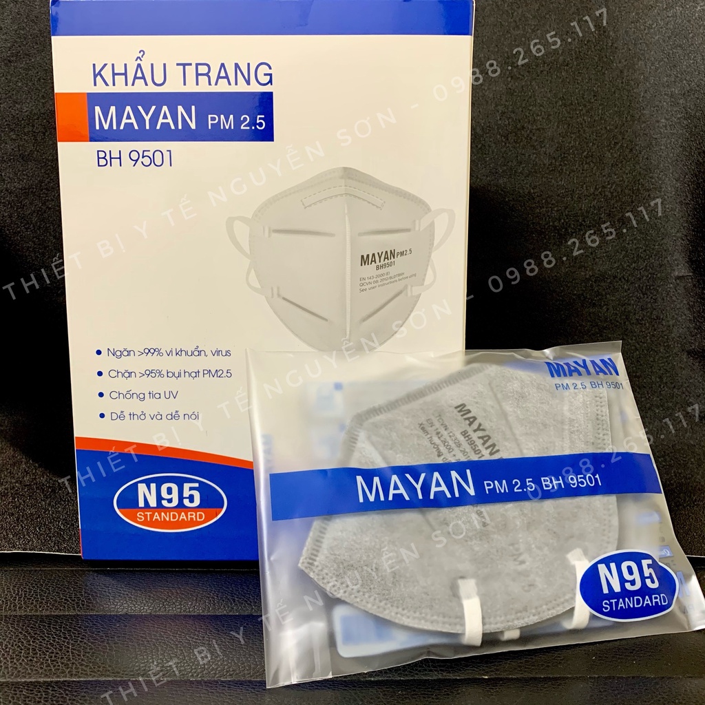 Khẩu trang cao cấp Mayan 5 lớp N95 chống bụi mịn phiên bản màu xám than hoạt tính