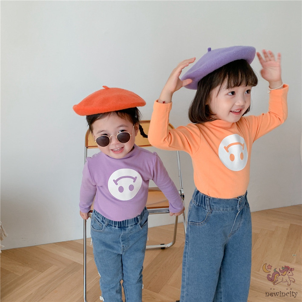 Áo thun bé gái tay dài in hình hoạt hình đơn giản dễ thương