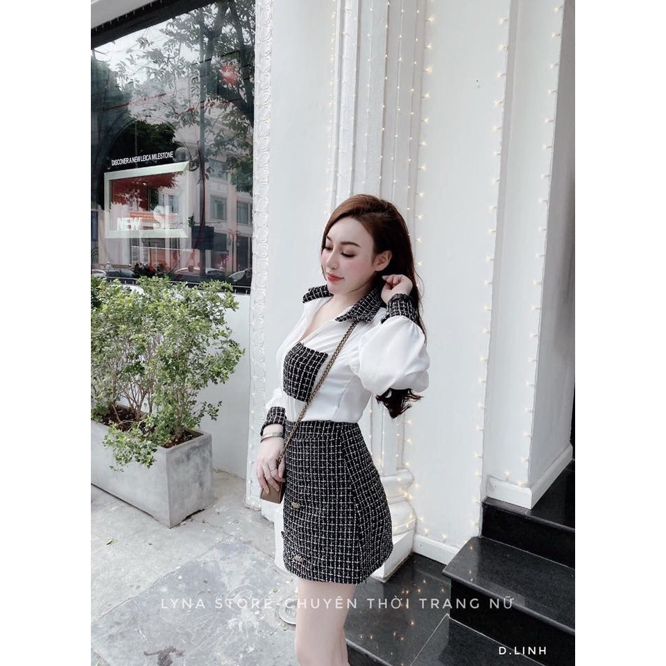 SET BỘ SƠ MI MIX CHÂN VÁY KẺ sang chảnh
