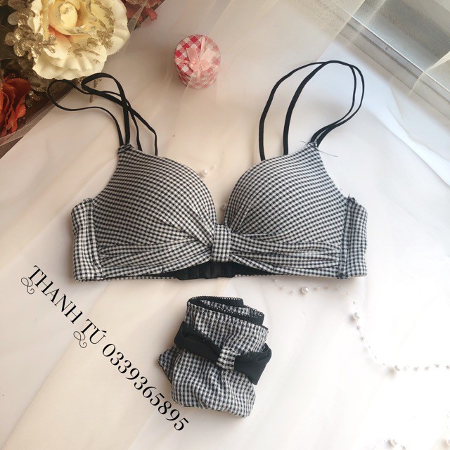 Bộ Đồ Lót nữ su đúc hàng đẹp CharmAiry áo ngực nâng ngực không gọng Xoắn Nơ Kẻ Caro BL2 | BigBuy360 - bigbuy360.vn