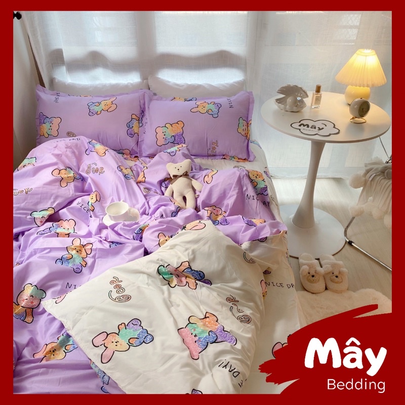 Bộ chăn ga gối Cotton Poly hoạ tiết Gấu tím MÂY BEDDING đủ kích thước nệm | BigBuy360 - bigbuy360.vn