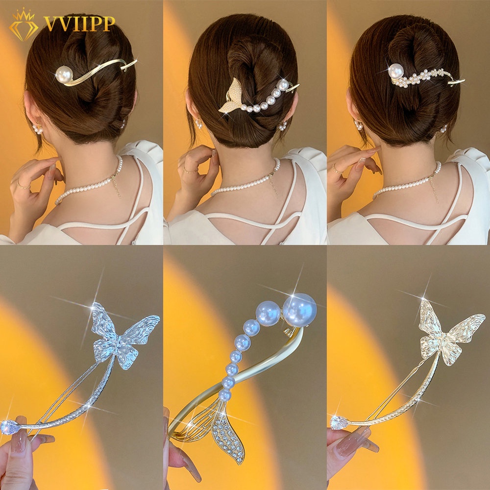 Kẹp Tóc Hình Nơ / Cá / Hoa Đính Ngọc Trai Xinh Xắn Cho Nữ