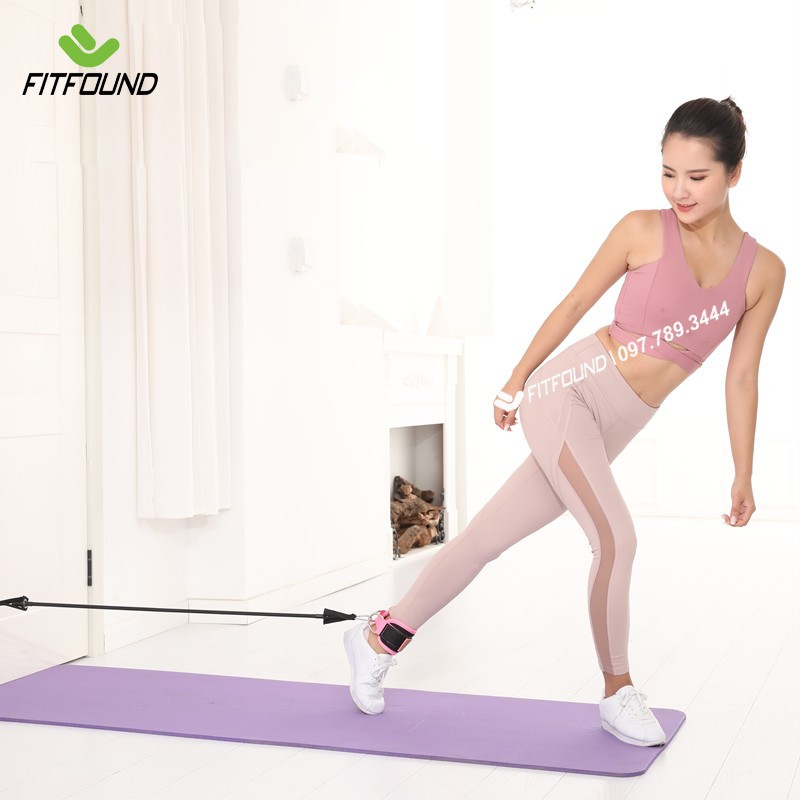 Bộ đai cuốn cổ chân tập mông đùi có móc sắt đá tạ phòng gym và dây cao su kháng lực + neo cửa tại nhà