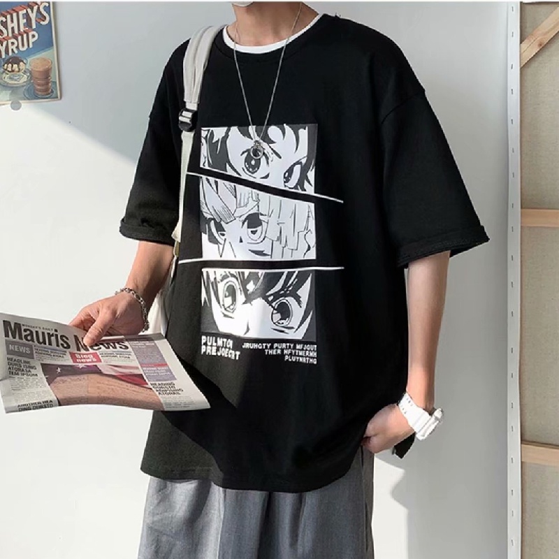 Áo Thun Tay Lỡ Dáng Rộng In Họa Tiết Hoạt Hình Phong Cách Hàn Quốc Thời Trang Cho Nam Size M-5XL