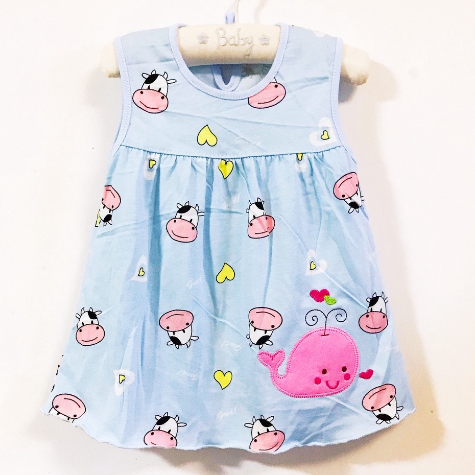 Đầm Không Tay 100% cotton In Họa Tiết Hoa Hoạt Hình Cho Bé Gái Sơ Sinh 0-24 Tháng Tuổi