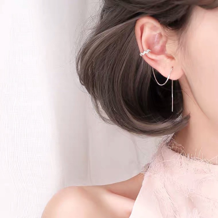 Bông Tai Bạc Dây Xích Cá Tính Đính Đá Nổi Bật  - Sl125