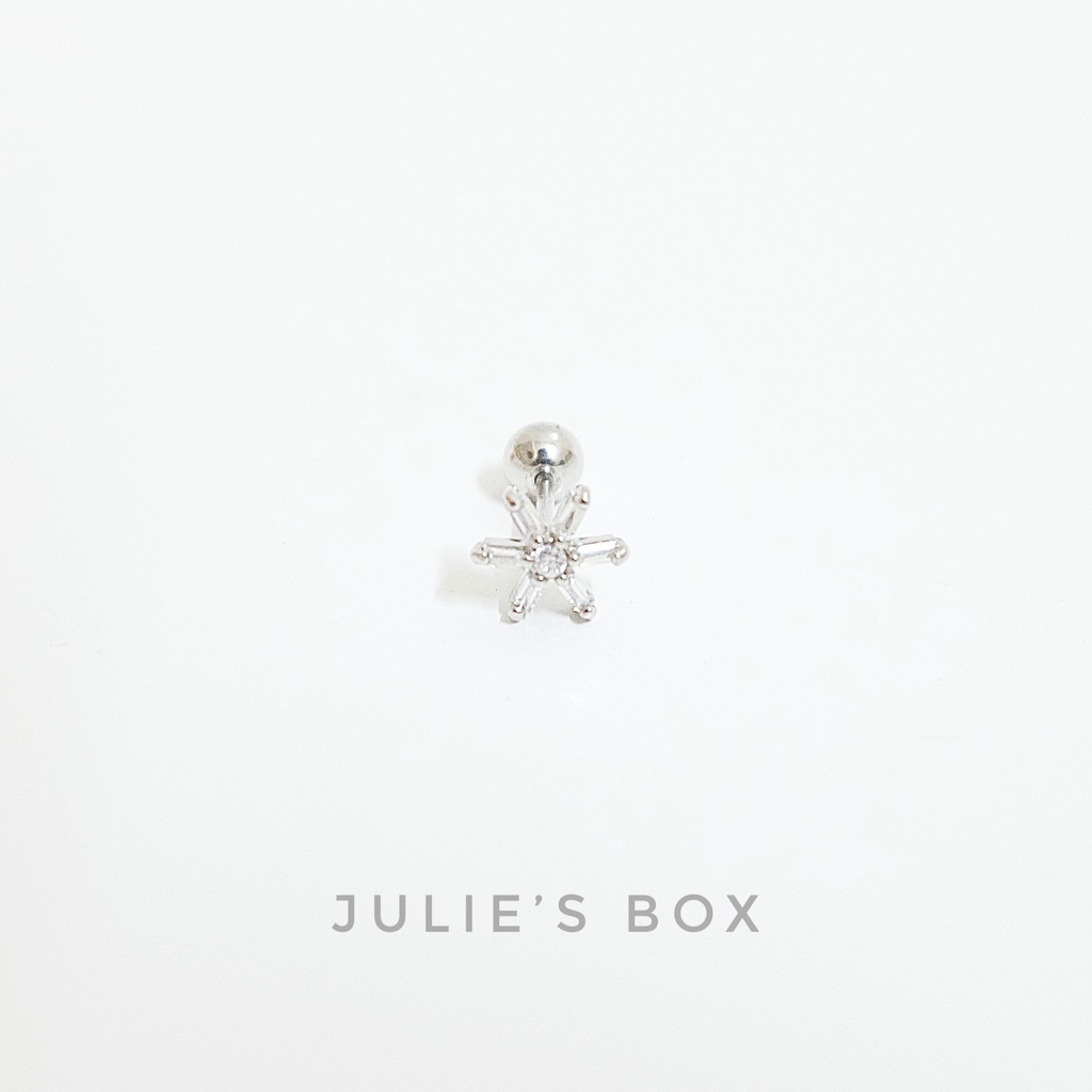 [1 Chiếc] Khuyên Tai Titan Hoa 6 Cánh Đá Trắng Unisex Màu Bạc Đuôi Bi Không Gỉ Sét Không Ngứa Bông Tai Julies Box 66