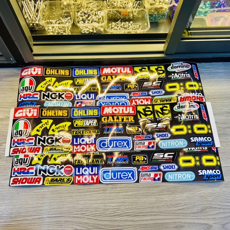 Sét Tem Sticker Logo Nhiều Thương Hiệu Nổi Tiếng Liqui, ohlins, Motul, Givi v.v