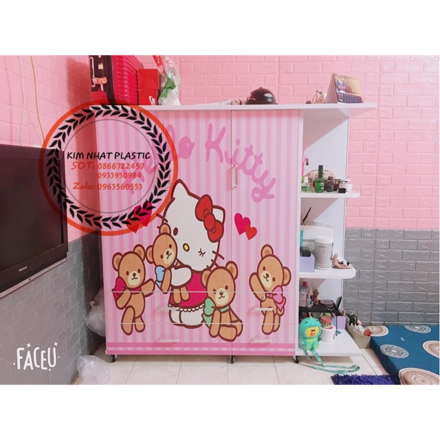 Tủ nhựa quần áo in 3D mèo hello kitty freeshjp tphcm