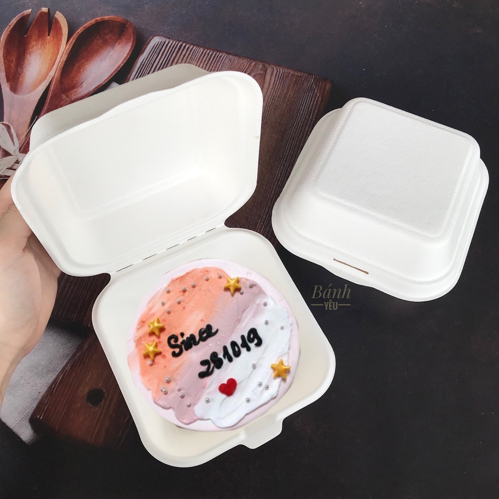 Bộ 10 Hộp Bã Mía Đựng Bánh Kem Mini/ Hộp bã mía vuông trắng