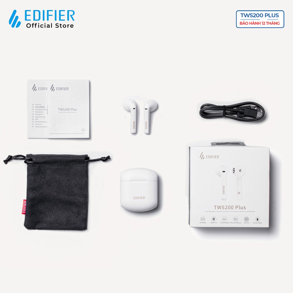 Tai nghe Bluetooth 5.2 EDIFIER TWS200 Plus Chống ồn đàm thoại Chip Qualcomm AptX Adaptive Pin 24 giờ Hàng chính hãng