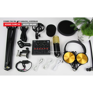 Combo Autotune thu âm. BM 800. Sound card V8. Full đủ. Tặng tai nghe kiểm âm