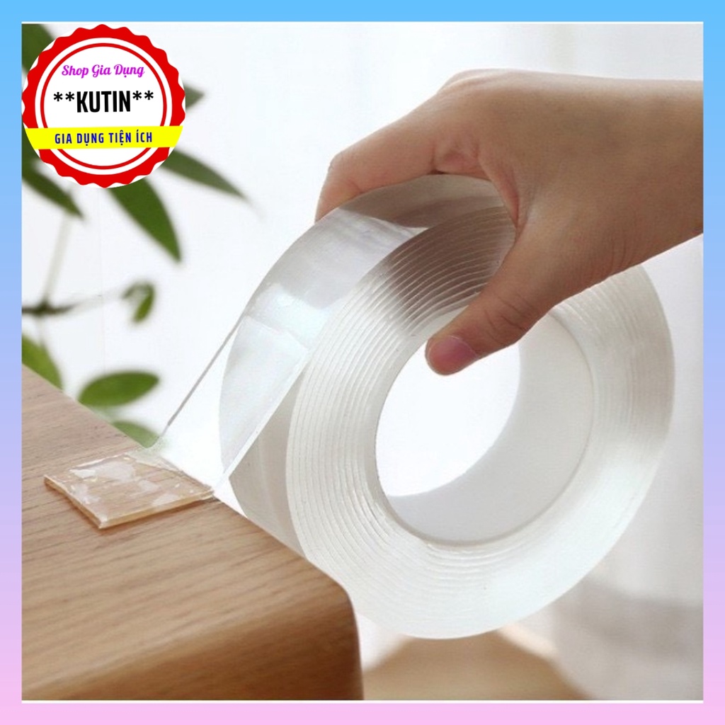 Băng Keo Trong Nano 2 Mặt Siêu Dính Dày 1mm Chất Liệu Acrylic Dán Mọi Vật Dụng Tiện Ích