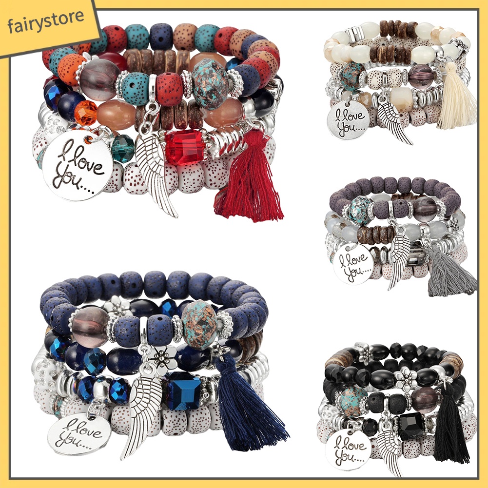 Set 4 vòng đeo tay xâu hạt phong cách Boho độc đáo và thời trang cho nữ