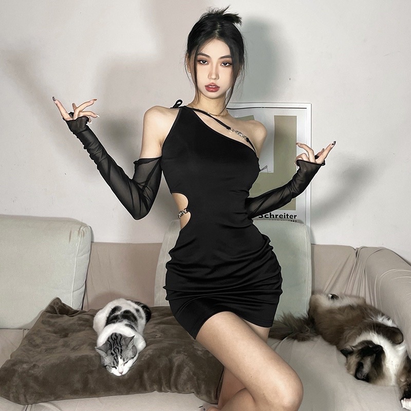 Váy đầm body ôm thun xẻ eo phối xích tay ren dài sexy quyến rũ đi chơi cháy phố đỉnh cao