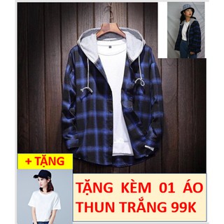 COMBO ÁO KHOÁC SƠ MI CARO PHỐI NÓN TẶNG ÁO THUN THEO SIZE