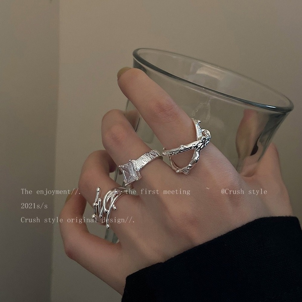 Nhẫn Hở Hình Học Bằng Bạc S925 Đính Đá Zircon Xanh Dương Thời Trang Phong Cách Hàn Quốc Cho Nữ