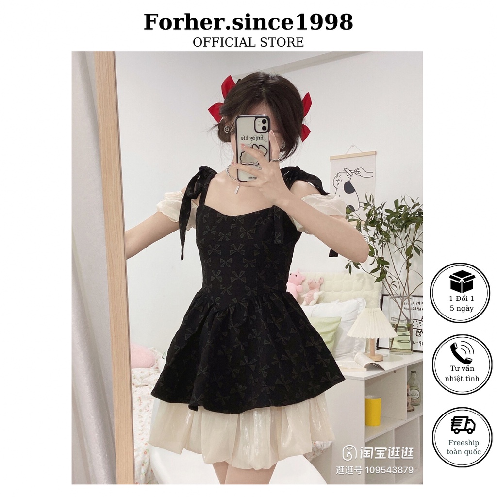 Váy xòe phối voan tay bồng công chúa, Forher.since1998
