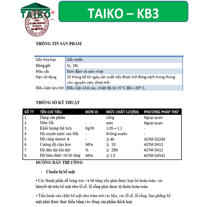 Keo Chống Thấm TK- KP3 Taikomi - Sơn chống thấm ngăn nước hoàn hảo cho tường . Phân Phối Chính Hãng