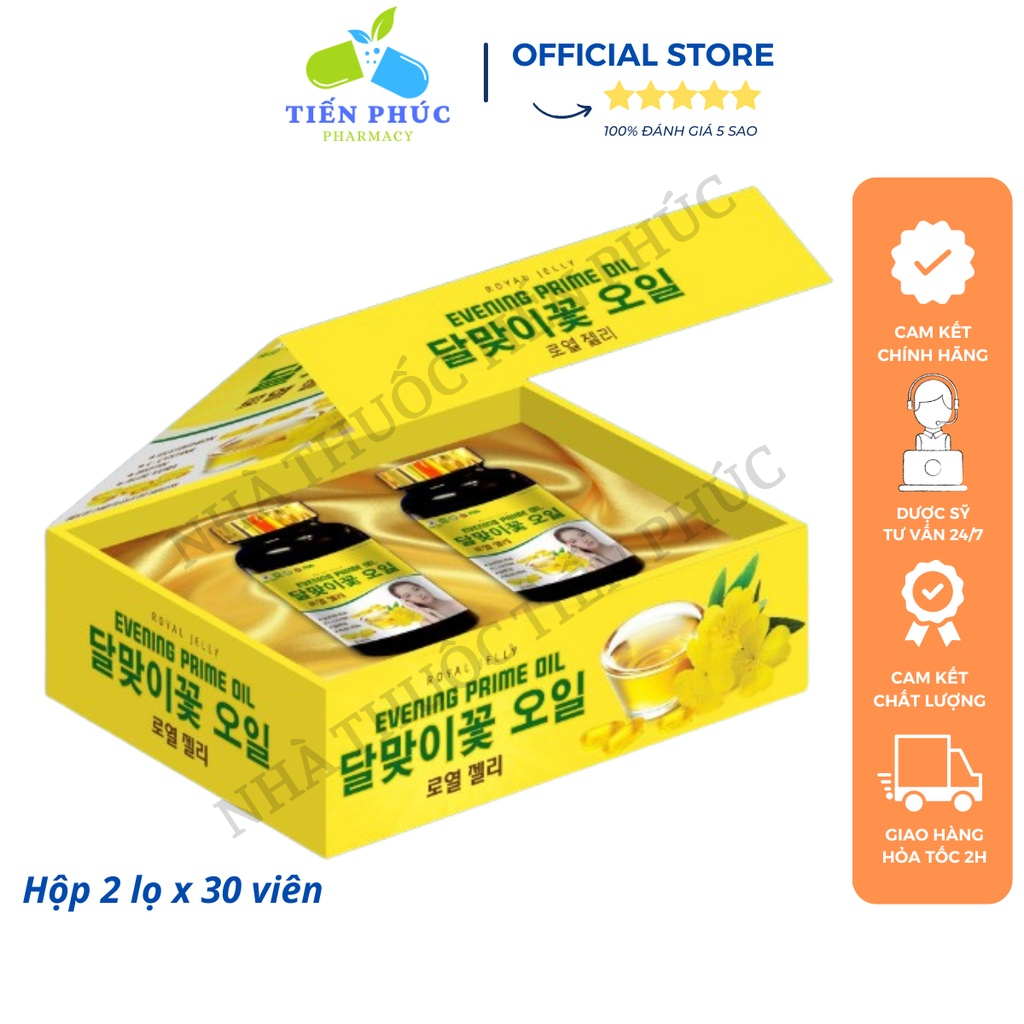 Viên uống đẹp da Royal Jelly Evening Prime oil Hàn Quốc giúp chống lão hóa, đẹp da, sáng da - Hộp 2 lọ x30 viên