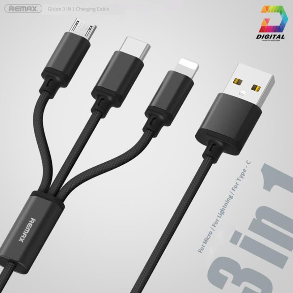 Cáp Đa Năng Remax sạc 3 Đầu RC-131TH (Lightning - Micro USB - Type C) hàng chuẩn xịn/ Bh 12 tháng