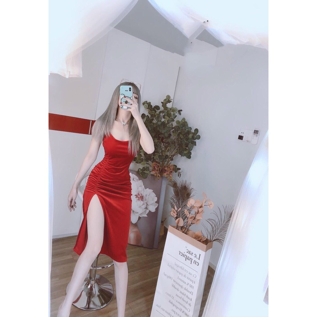 Đầm nhung phối dây xích rút dây có mút ngực- chất dày dặn- giá sĩ- ANN9399-NU | BigBuy360 - bigbuy360.vn