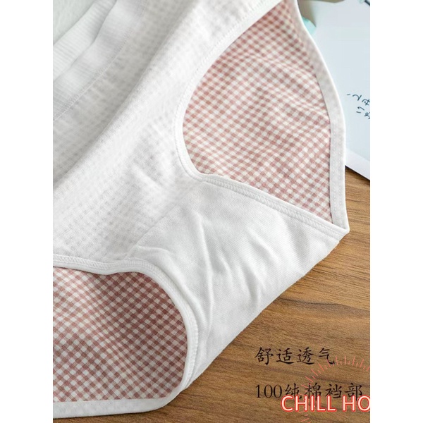 Quần lót nữ, quần lót cotton kẻ ô nhỏ đính nơ Q123 CHILL HOUSE