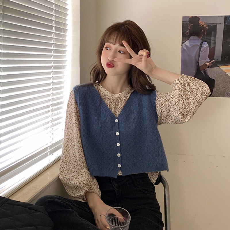 [Augustcloth]Áo gile khoác ngoài 2 lớp phong cách Hàn Quốc