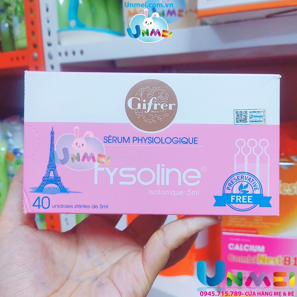 Nước muối sinh lý Fysoline - Hàng Pháp - Màu Hồng 40 ống - vệ sinh mũi, mắt hàng ngày cho bé và người lớn