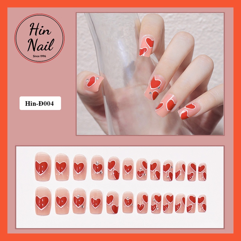 móng giả đính đá Hin Nail form vuông dài trái tim