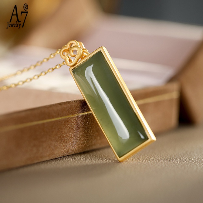 Vòng cổ Mạ Bạc 925 Đính Đá Ngọc Bích Màu Xám A7 S925