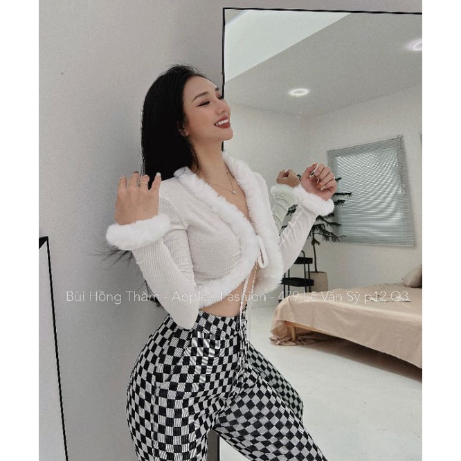 Áo trắng đen tay lông