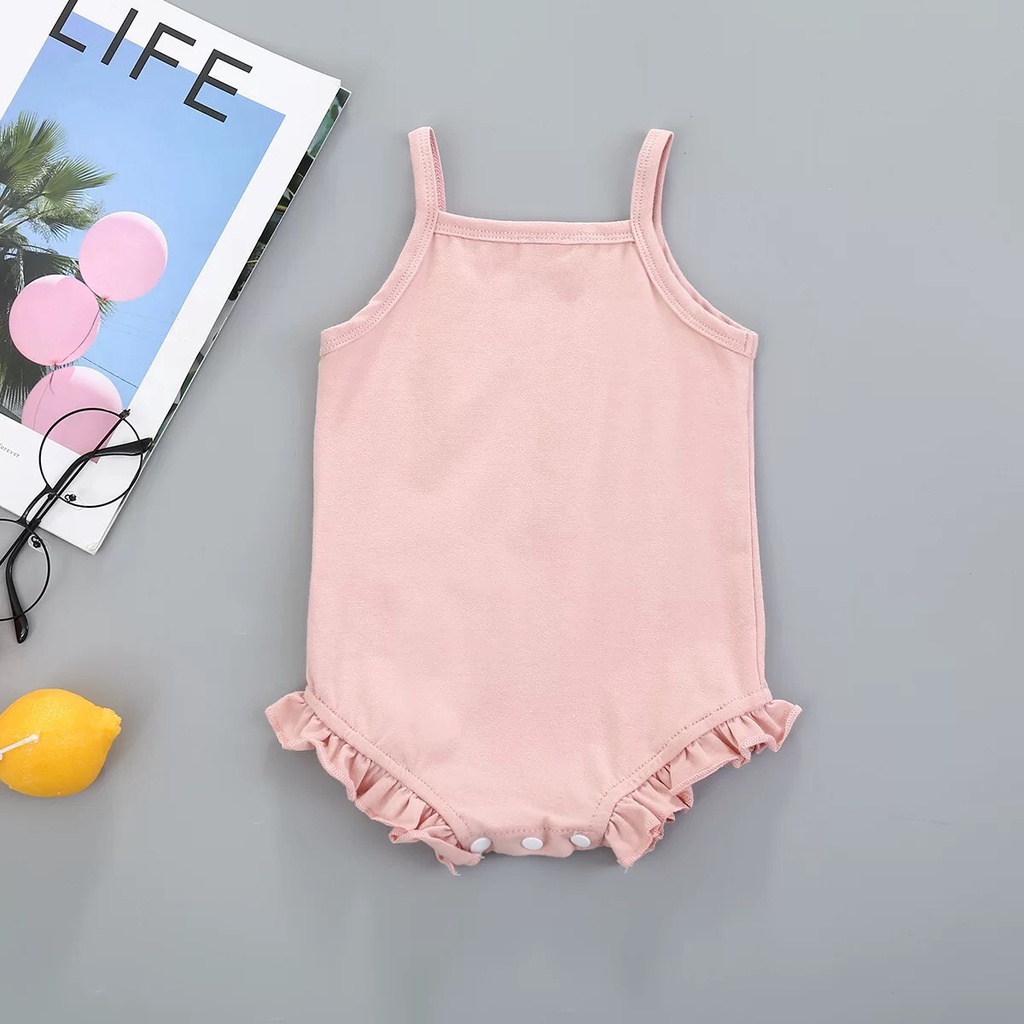 Bộ bodysuit 2 dây mùa hè viền bèo cách điệu cho bé gái sơ sinh Lamia 13BDS
