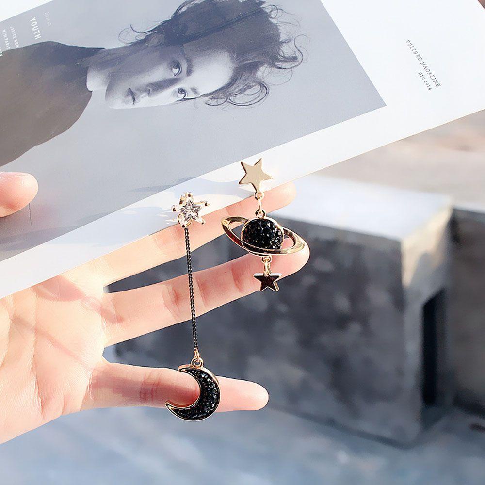 Khuyên Tai Thả Lủng Lẳng Mặt Trăng Ngôi Sao Hành Tinh Đen Sáng Tạo Phong Cách Hàn Quốc
