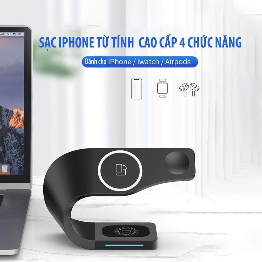 Đế sạc nhanh không dây từ tính 15w cho điện thoại, đồng hồ thông mình - sạc không dây đa năng 4 trong 1