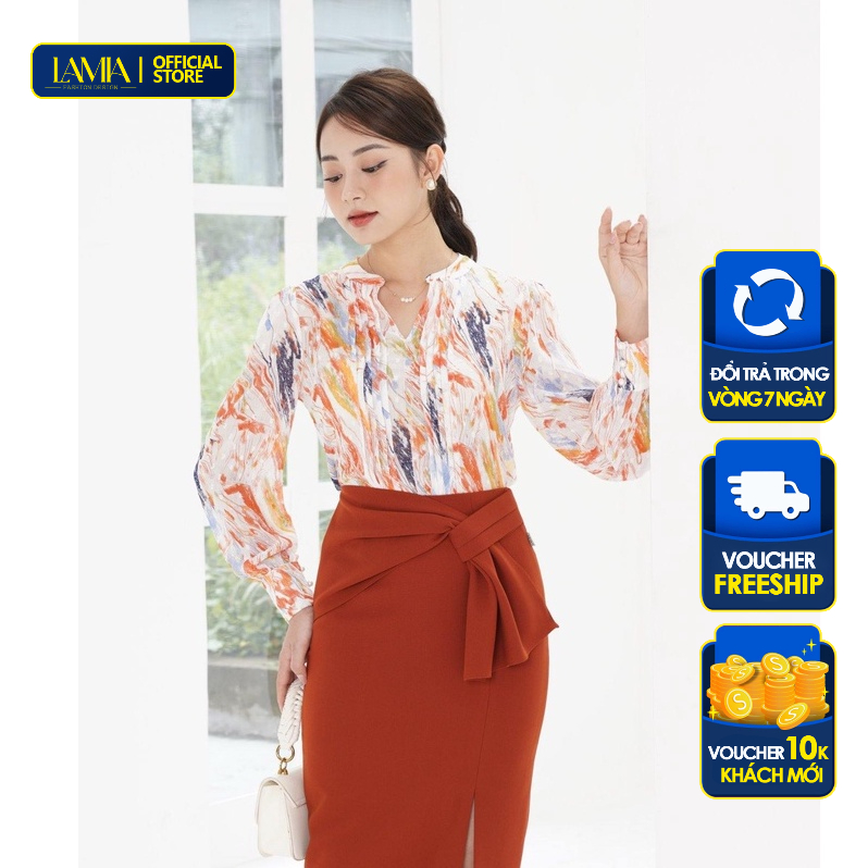 [Mã BMLT30 giảm đến 30K đơn 299K] Áo sơ mi nữ hè Lamia Design SM363 họa tiết màu sắc chất liệu tơ mềm