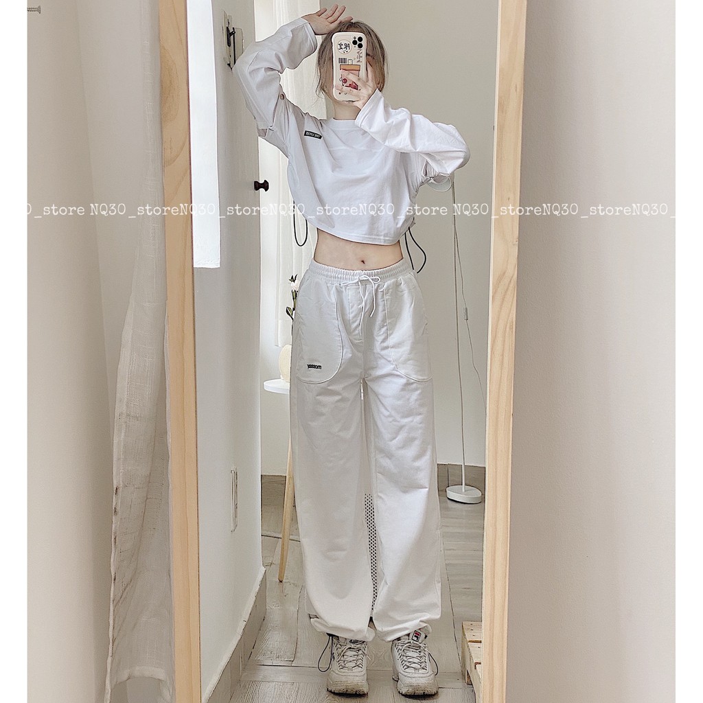 Áo Croptop Tay Dài Form Rộng Dây Rút Eo Nữ Ullzang, Áo Croptop Tay Ngắn Unisex