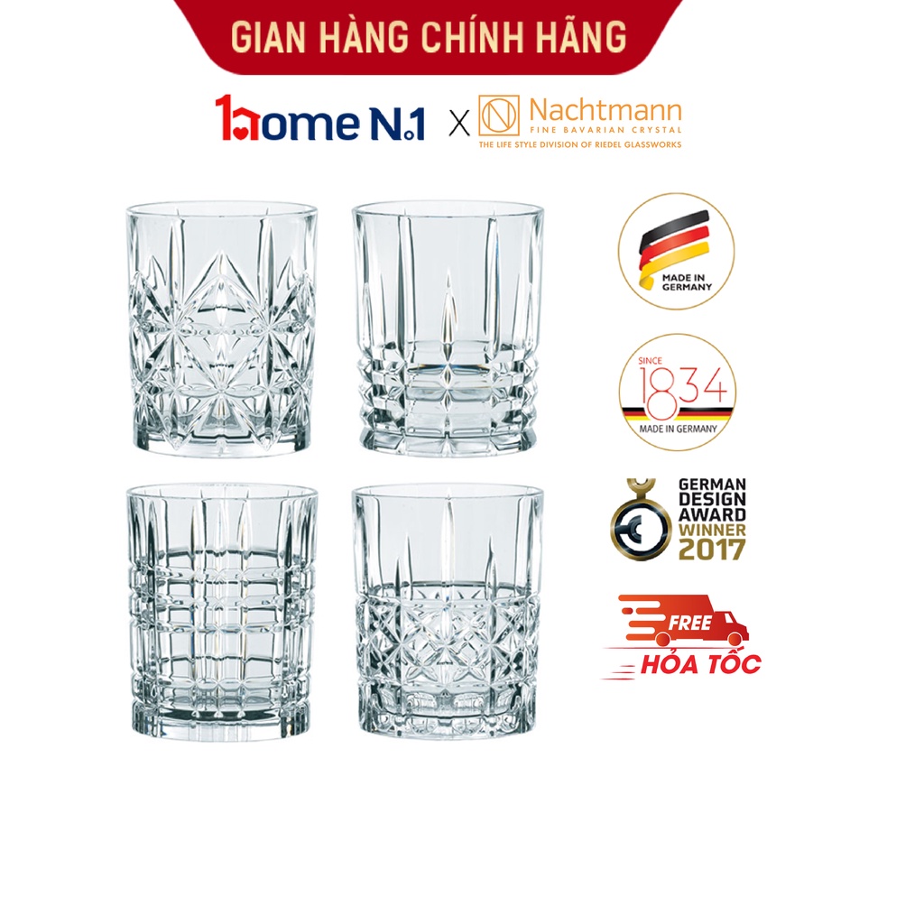 Bộ 4 ly pha lê Nachtmann Highland, chính hãng Đức, an toàn cho sức khỏe, sang trọng, chống xước