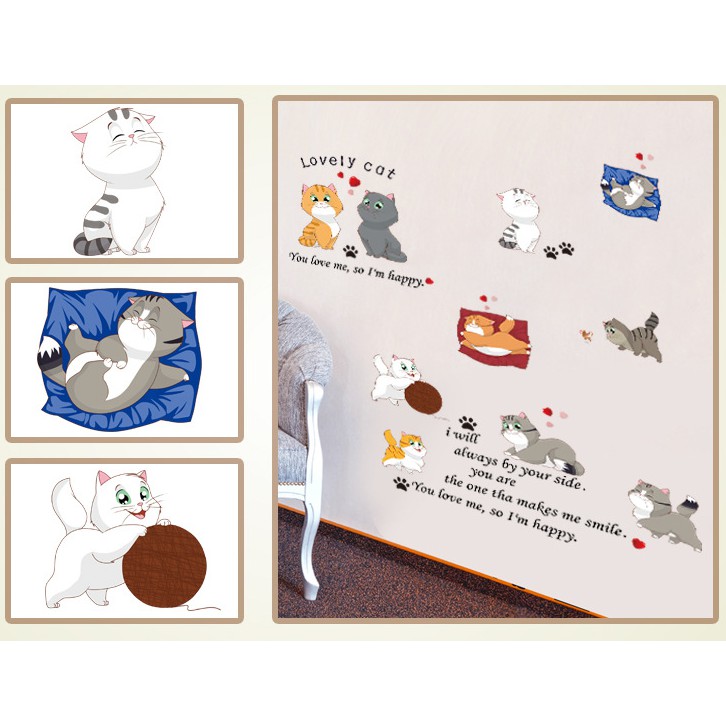 Decal trang trí tường Những Mèo Con siêu quậy Lovely Cat