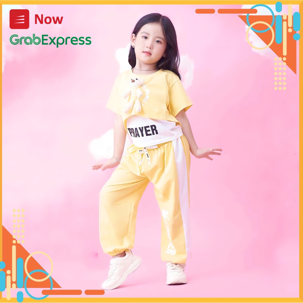 Set Gấu Croptop thun cotton 4 chiều 100% cho bé gái