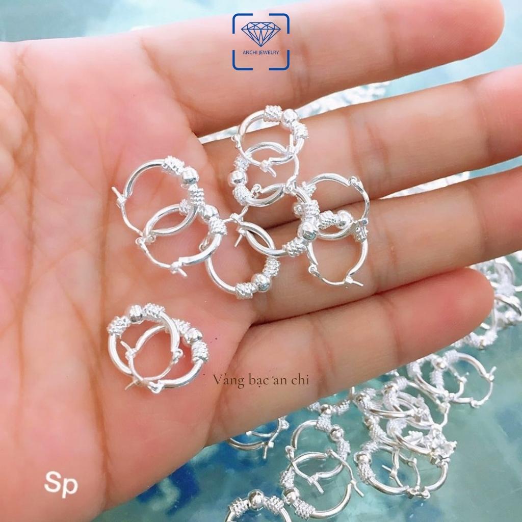 Khuyên tai tròn đeo sát tai cho mẹ / bé / nam / nữ, chuẩn bạc ta - Anchi jewelry