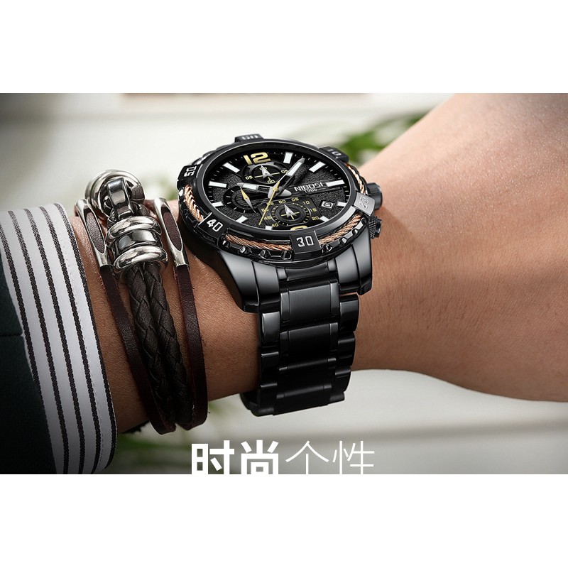 [ xả kho ] Đồng hồ nam Nibosi 2335 dây thép cao cấp đầy mạnh mẽ nam tính