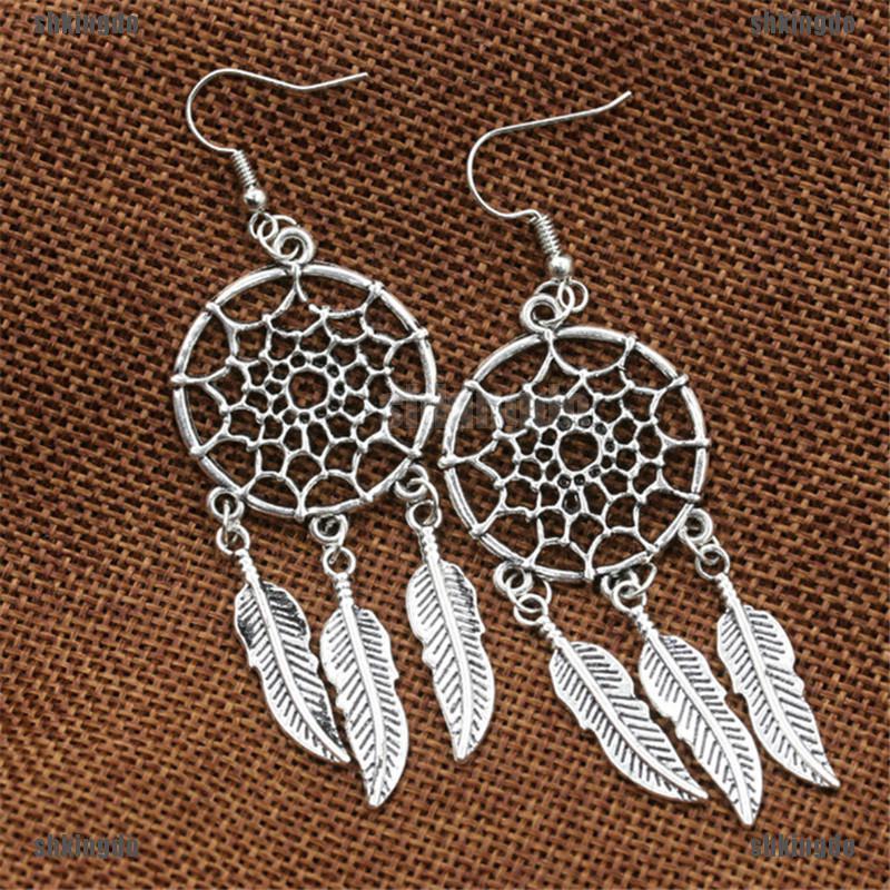 Bông tai mạ bạc hình Dream Catcher cổ điển
